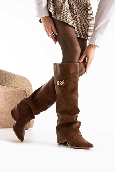 TubiBella Taba Kahverengi Toka Detaylı Kadın Çizme