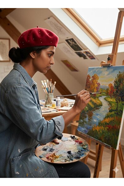 sema aksesuar New Year - New Year's Gift Painter Beret with Zircon Stones and Pearl Gray - Gift Christmas