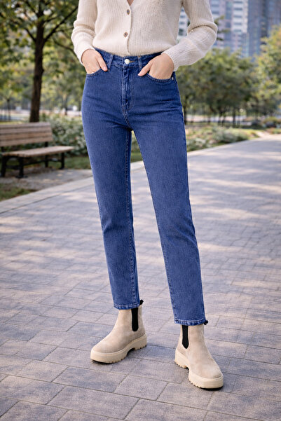 DELDNM Luna Vintage Dark Blue High Waist Stretch Fabric Women's Mom Jean