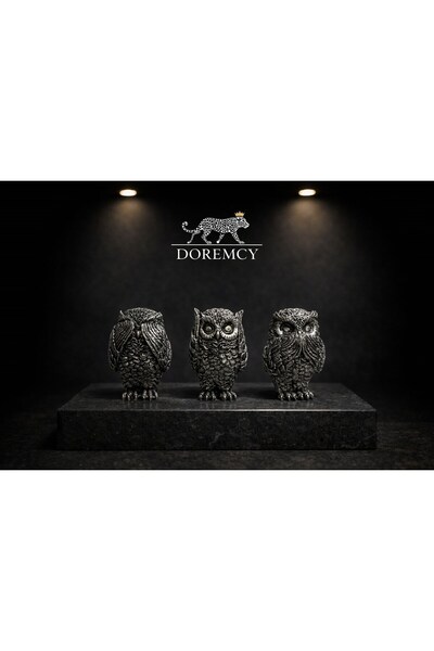 Doremcy Polyester Döküm 3’lü Baykuş Biblo Seti 9x13 cm –Salon, Ofis, Masaüstü...