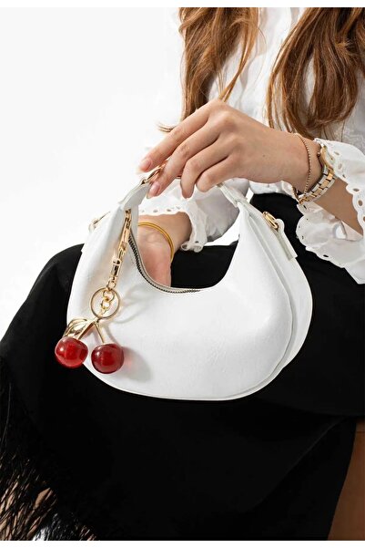 diğerr1 KADIN KİRAZ AKSESUARLI OVAL ŞIK ÇANTA