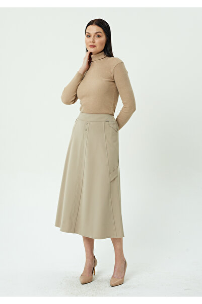 Guzella Midi Length Flawless Gabardine Skirt with Flawless Band Detail