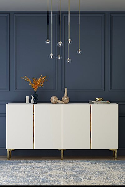 CENEYRA KA1524BS POLİ150 KONSOL, KAHVE KÖŞESİ ve TV SEHPASI BEYAZ-SILVER 150cm