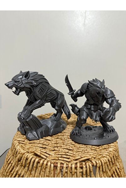 MYA 3D TASARIM ATÖLYESİ 3D İkili Kurt Ev Ofis Masa Dekorasyon Ürünü