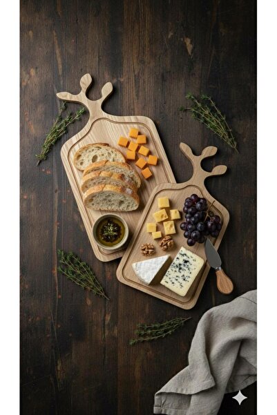 selinaksesuar Modern Design 2 Pieces Branch Leaf Model Wood Cutting, Chopping and Presentation Board, Serving Plate