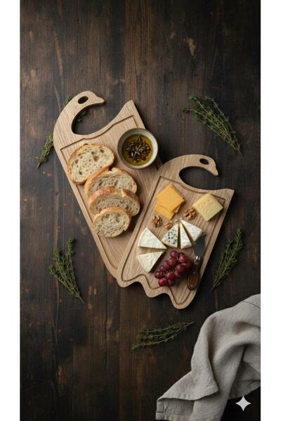 selinaksesuar Modern Design 2 Pieces Swan Model Wooden Cutting, Chopping and Presentation Board, Serving Plate