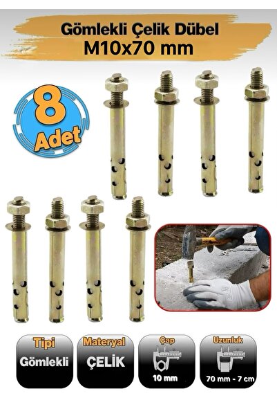 BEMA TOOLS M10x70 mm Gömlekli Çelik Dübel Bağlantı Aparat (8 Adet)