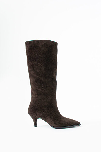 Sira Official Amelda Kahverengi Süet Hakiki Deri Topuklu Çizme