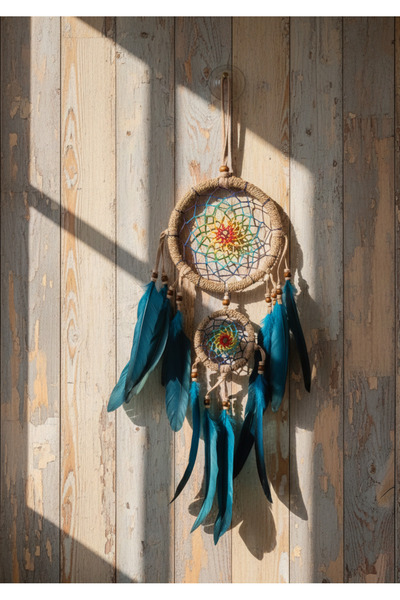 Meya design صائدة الأحلام باللون الفيروزي – زينة جدارية بوهيمية صغيرة الحجم (...