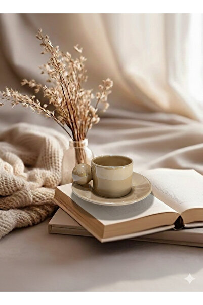 Deniz Kızı Seramik Cup with Saucer Cream / Handmade Ceramic