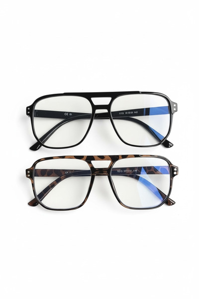 BAPPİR 2-Piece Blue Light Protective Glasses Optical Compatible Set Leopard and Black Blue Block