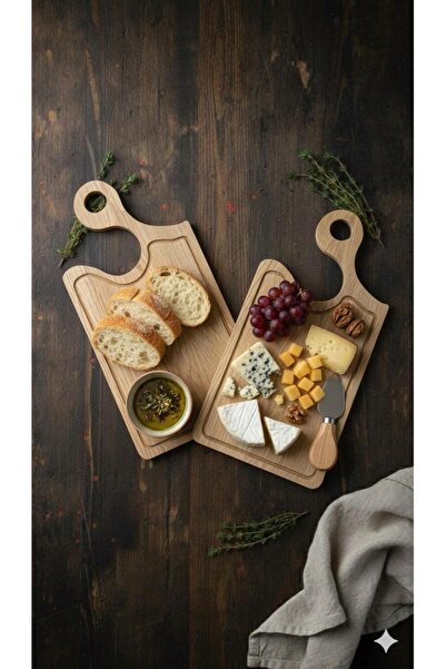 selinaksesuar Modern Design 2 Pieces Row Model Wooden Cutting, Chopping and Presentation Board, Serving Plate
