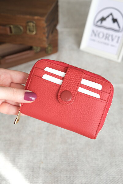 Norvi Leather Genuine Leather Wallet Card Holder with Zipper and Snap Fastener Accordion Compartment 1270