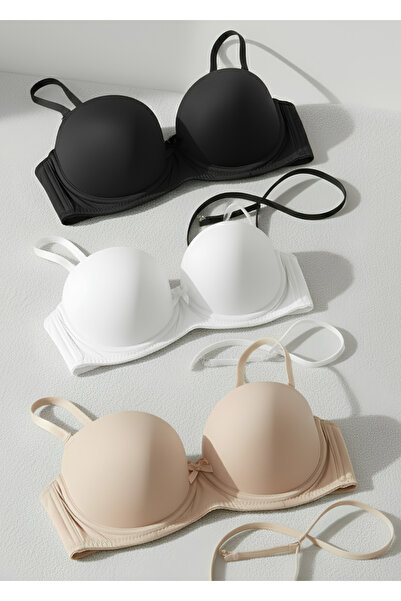 Kerem Giyim Women's Strapless Padded Removable Strap 3-Piece Bra Set