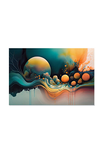 Printoot لوحة فنية تجريدية باللونين البرتقالي والأزرق المخضر، تُصوّر منظراً ط...