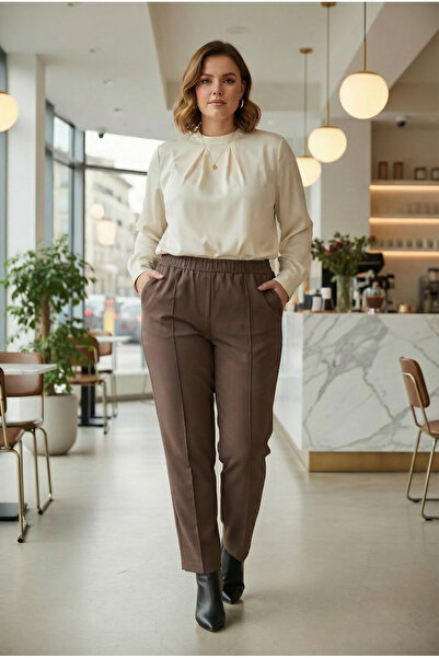 STYLENEST Women's Plus Size Steel Fabric Pants Elastic Waist with Pockets Straight Leg
