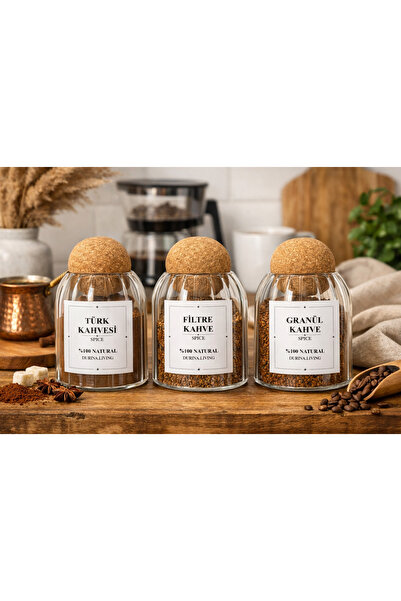 Durina Living 3’lü 500 ml Cam Kahve Kavanozu – Mantar Top Kapak, Türk Filtre ...