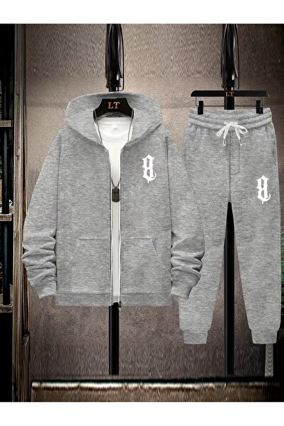 LAYORA Printed Zippered Sweatshirt Sweatpants 2-Piece Set Top and Bottom Set