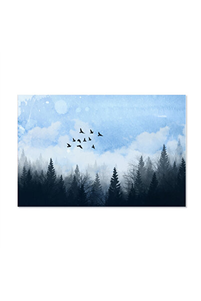 Printoot Misty Forest Canvas Print Flying Birds Landscape for Scandinavian St...