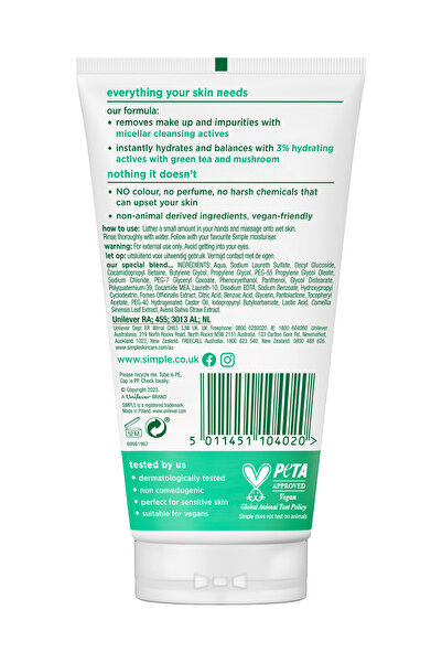 Simple Regeneration Yeşil Çay ve E Vitamini ile Yaşlanma Karşıtı Yüz Yıkama Jeli 150 ML 3'lü Set