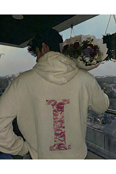 Le Savu Kiss Design Letter Printed Oversized Hooded White Color Sweatshirt