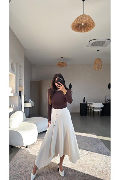 Buket Teke Vanilya Selanik Zr Model Buttoned Skirt