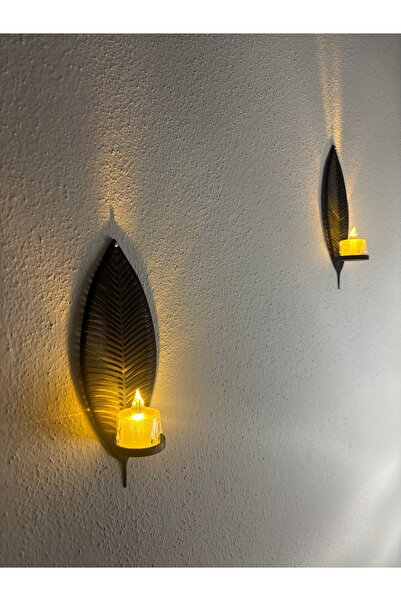 3DesignStore Duvar Süsü Yaprak Desenli Led Mum Hediye