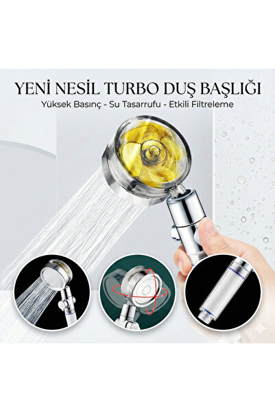 CALIBURN Yüksek Basınçlı Turbo Pervaneli Duş Başlığı - Su Tasarruflu, Filtrel...