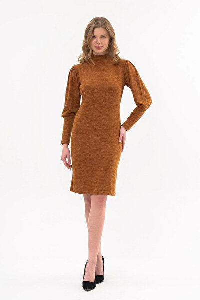 Zeta Group Women's Knitwear High Neck Sleeve Detail Wool Tan Dress - Brown - Ilc2.43M51K-1I00-40Taba