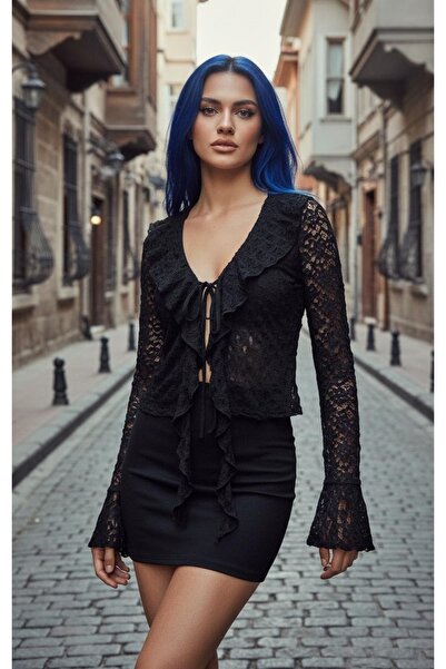 SiaLess Lingerie Body cu volane din dantelă Lycra cu textură moale