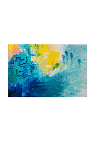 Printoot Turquoise Yellow Abstract Canvas Textured Paint Art for Vibrant Room...
