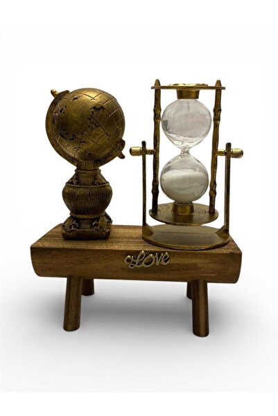 GenelTedarik Nostaljik Dünya Küresi & Kum Saati Ahşap Dekoratif Biblo – Vinta...