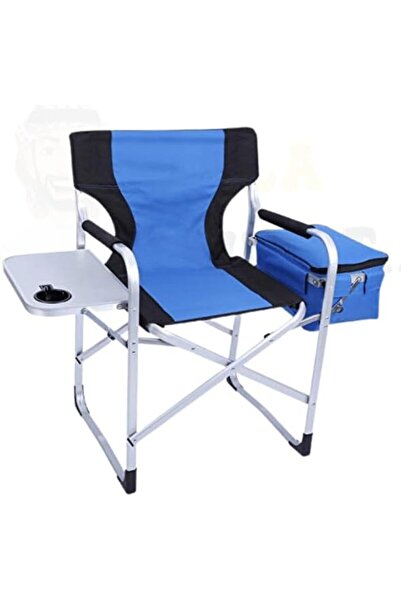 Generic Camping Chair with Side Table and Built-in Cooler, Aluminum Frame, Blue