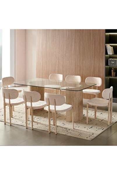Tasamem Dafia Rectangular glass dining table with 8 chairs