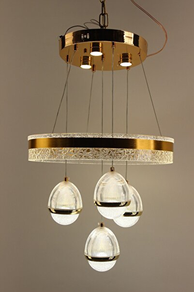 GN GEN AYDINLATMA Gold Çemberli Serisi Oval Kristal Dokulu 4lü Simli Akrilik ...