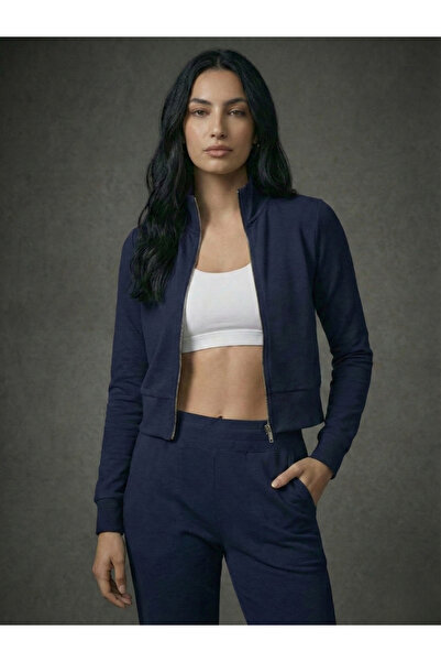 İnci Zehra Women's Black Zippered Mock Neck Sports Jacket