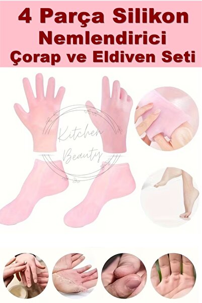 İndirimKap 4 Parça Silikon Nemlendirici Çorap ve Eldiven Seti - Kuru, Çatlamı...