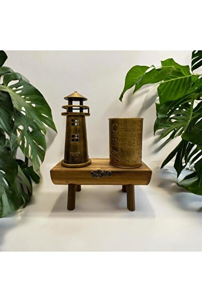 GenelTedarik Nostaljik Deniz Feneri & Kalemlik Ahşap Dekoratif Masaüstü Set