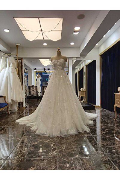 DOKKA WEDDİNG İNCİ İŞLEMELİ SİM DETAYLI A KESİM TASARIM GELİNLİK