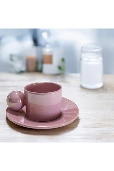 Deniz Kızı Seramik Cup with Saucer Pink / Handmade Ceramic Cup