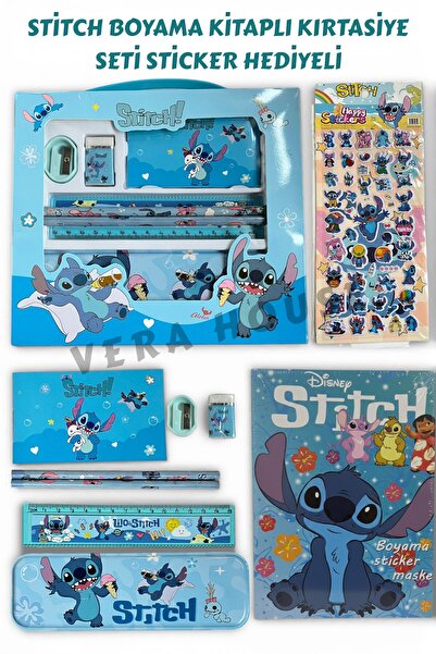 VERA HOUSE Stitch Model Sticker Hediyeli Boyama Kitaplı Kırtasiye Seti - Stit...