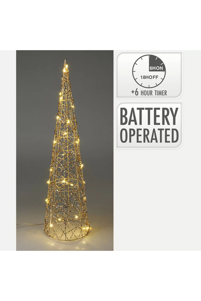 Enlis Collection Gold LED Işıklı Konik Yılbaşı Ağacı Dekoru 60 cm Konik Ledli Aydınlatma