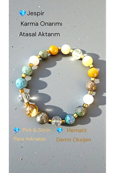 arzela Doğal Taş JESPİR PİRİT SİTRİN HEMATİT BİLEKLİK 8MM