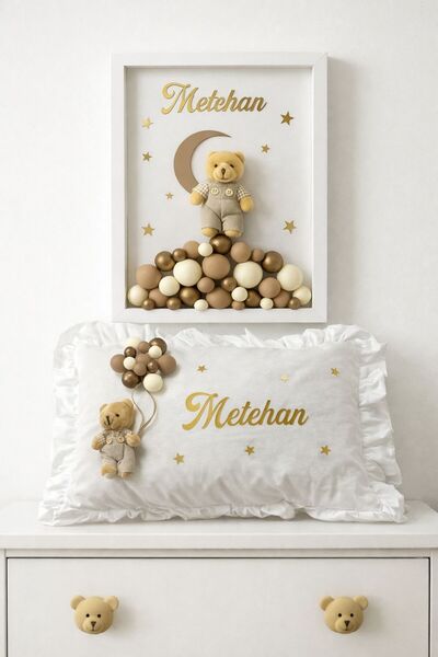 Bonika Framed Bubble Teddy Bear Baby Door Ornament and Baby Jewelry Pillow Set of 2