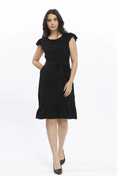 Zeta Group Rochie midi neagră pentru femei, cu mâneci zero, cu detaliu pe umă...