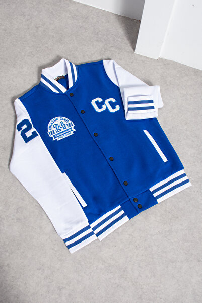 grand coco Erkek 3 İplik Şardonlu Mavi Beyaz Kolej Ceket