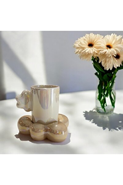 Deniz Kızı Seramik Cloud Cup with Handle Beige / Handmade Ceramic Cup