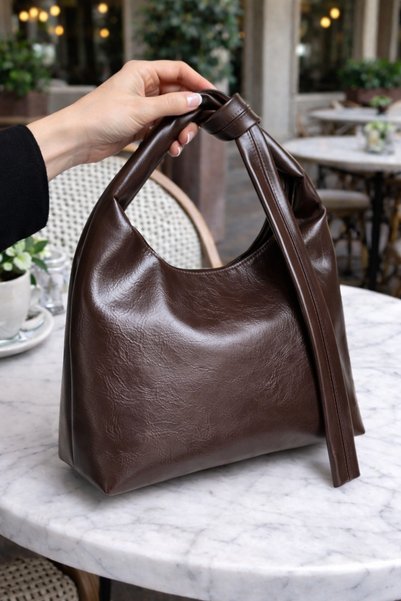 ARLEN STUDIO Women's Brown Knotted Shoulder Bag – Large Volume