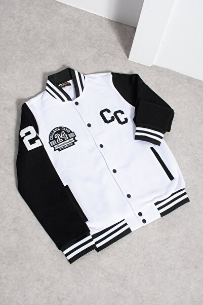 grand coco Erkek 3 İplik Şardonlu Beyaz Siyah Kolej Ceket