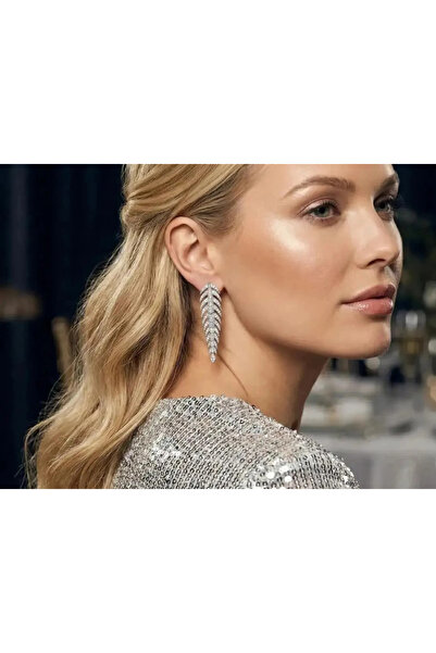 Dorvina Brass Silver Color Herringbone Pattern Zircon Stone Women's Earrings ...